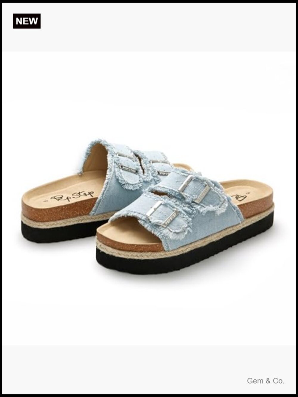 Slide Sandals with Cork Footbed, Adjustable Buckle Strap, 1.75" Platform - Picture 3 of 7